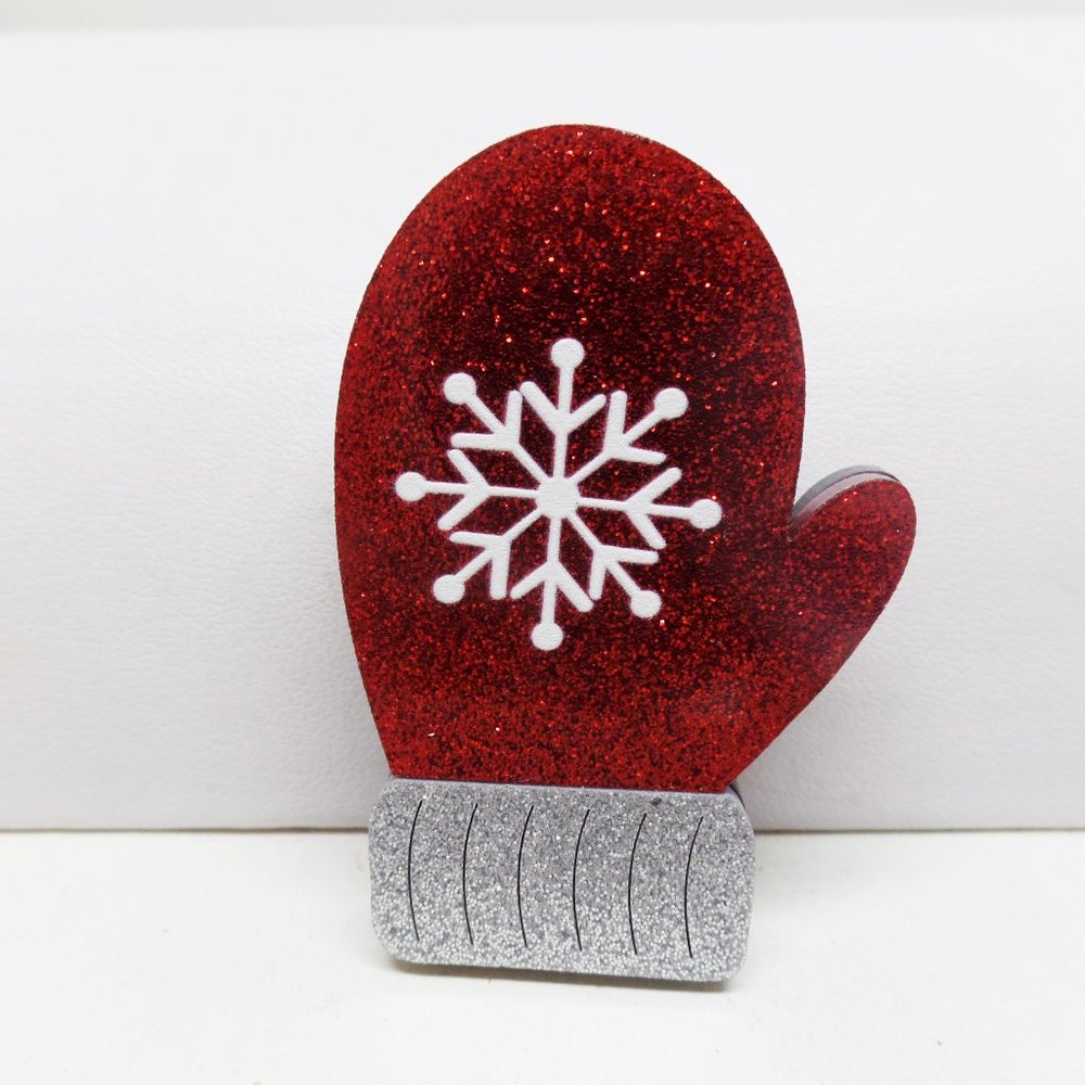Adorable Acrylic Red Snowflake Mitten Winter Holiday Brooch Limited Edition